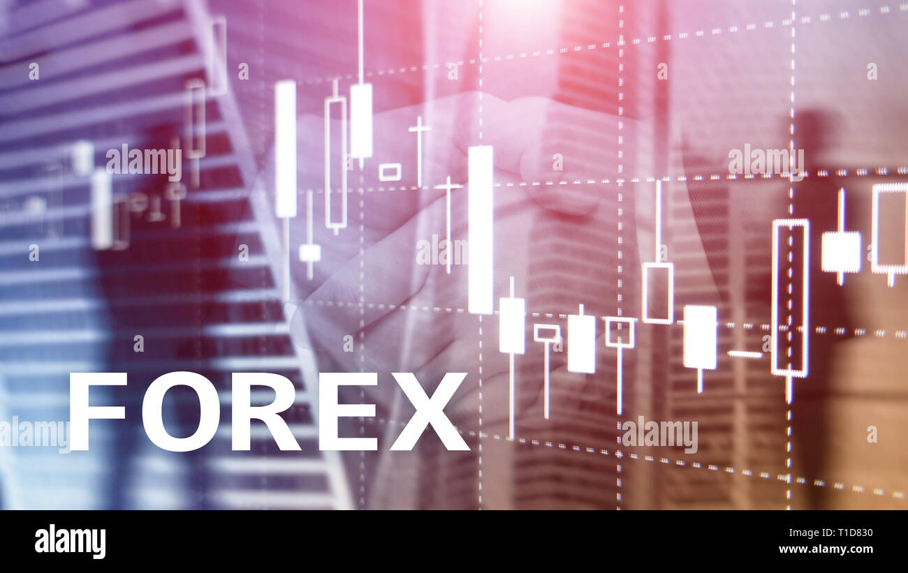 Forex Trading Financial Candle Chart And Graphs On Blurred Business - 
